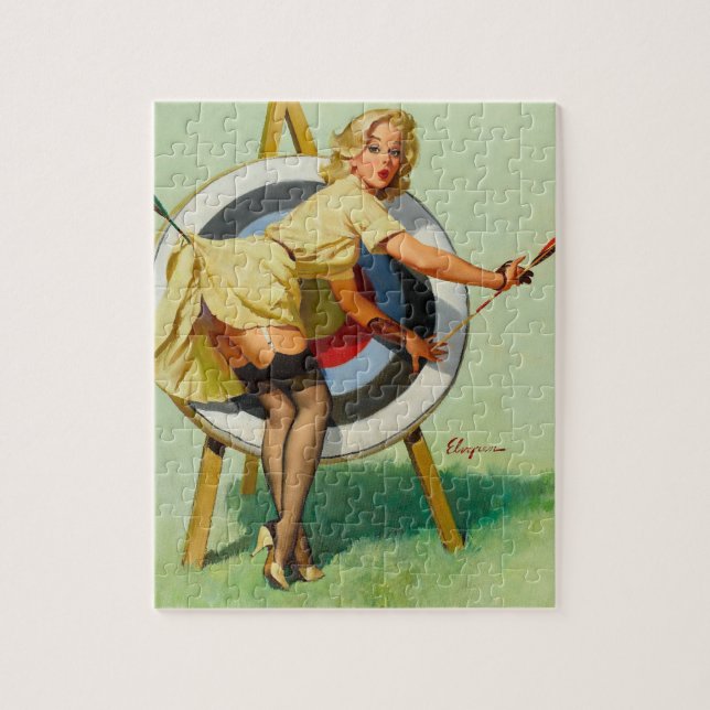 Nice Archery Shot - Retro Pin Up Girl Jigsaw Puzzle (Vertical)