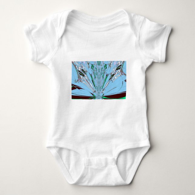 Nice Beautiful Aqua Blue Amazing Floral Motif Art Baby Bodysuit (Front)