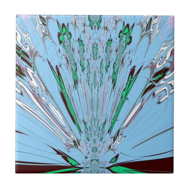 Nice Beautiful Aqua Blue Amazing Floral Motif Art Ceramic Tile (Front)