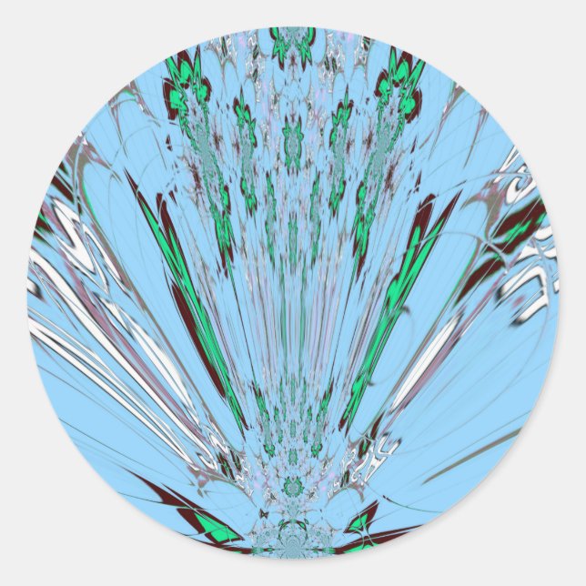 Nice Beautiful Aqua Blue Amazing Floral Motif Art Classic Round Sticker (Front)