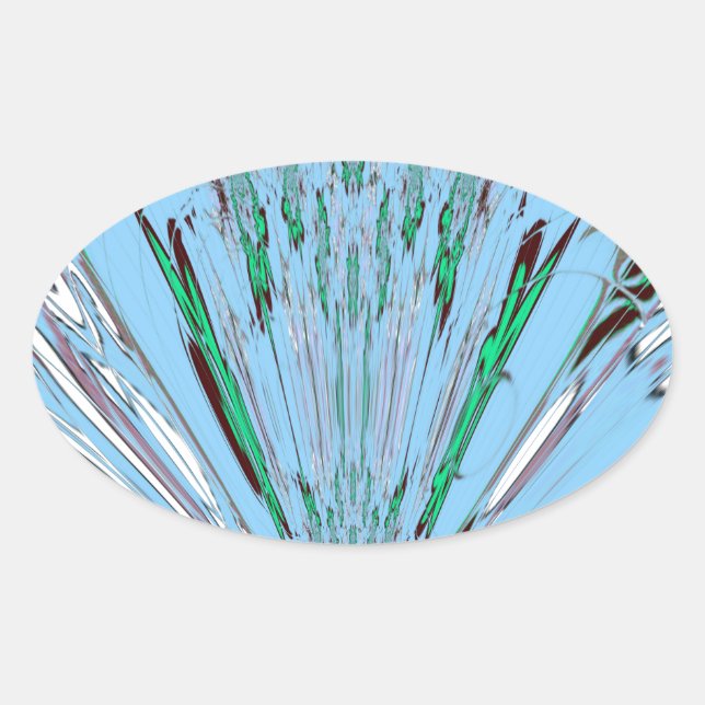 Nice Beautiful Aqua Blue Amazing Floral Motif Art Oval Sticker (Front)
