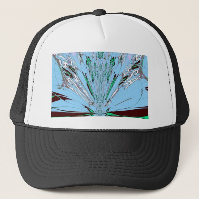 Nice Beautiful Aqua Blue Amazing Floral Motif Art Trucker Hat (Front)