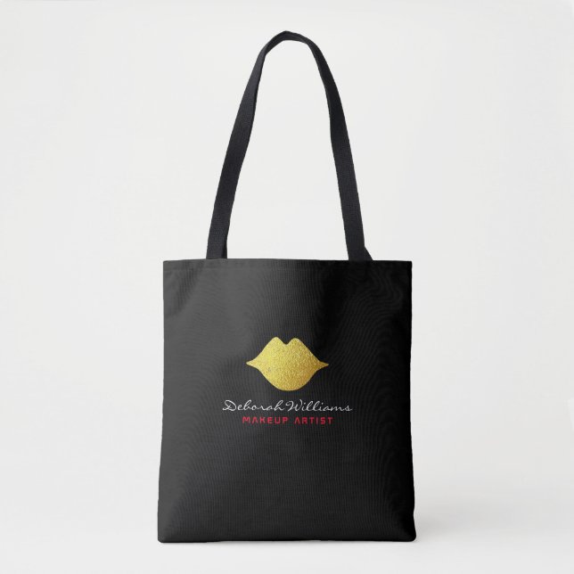 Nice black tote bag with her name & gold lips (Front)
