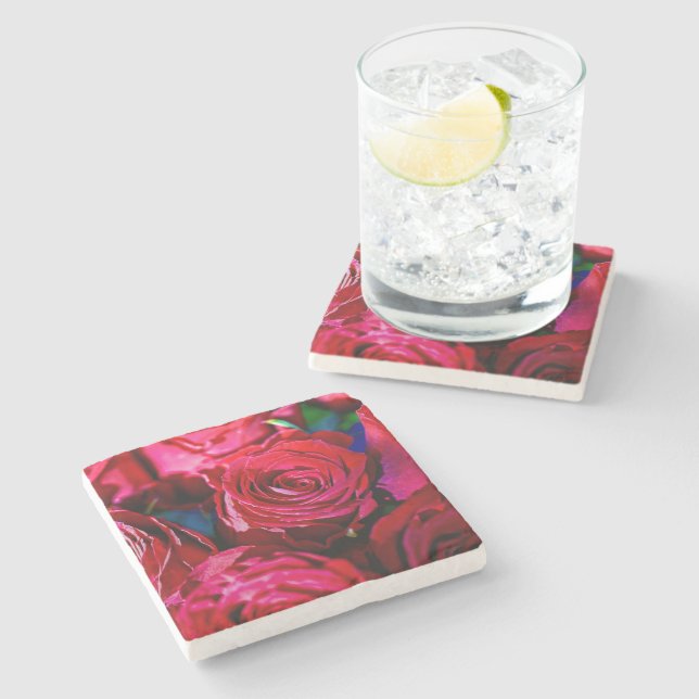 Nice Bunch Of Red Roses Stone Coaster (Side)