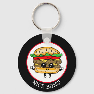 Nice Buns, Funny Hamburger Pun Keychain