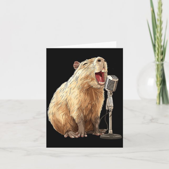 Nice Capybara with Mic for Karaoke and Singing Card (Front)