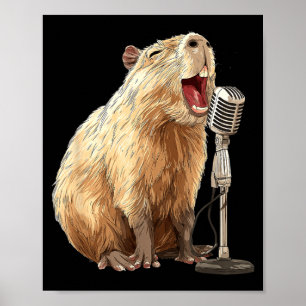 Nice Capybara with Mic for Karaoke and Singing Poster