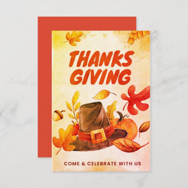 Nice Card Thanksgiving with Hat and Leaves Fall (Front/Back)