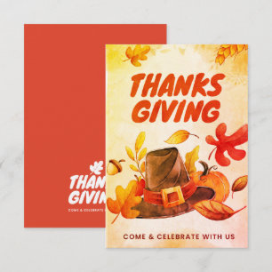 Nice Card Thanksgiving with Hat and Leaves Fall