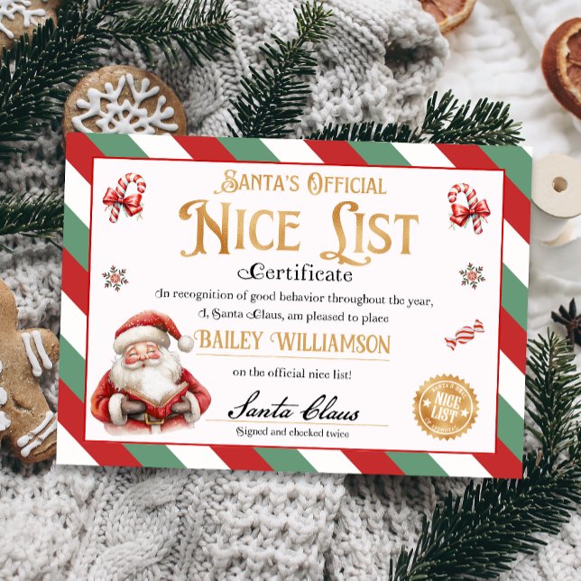 Nice Certificate from Santa Approved Checked Twice Invitation (nice certificate official nice list Santa Claus instant download printable)
