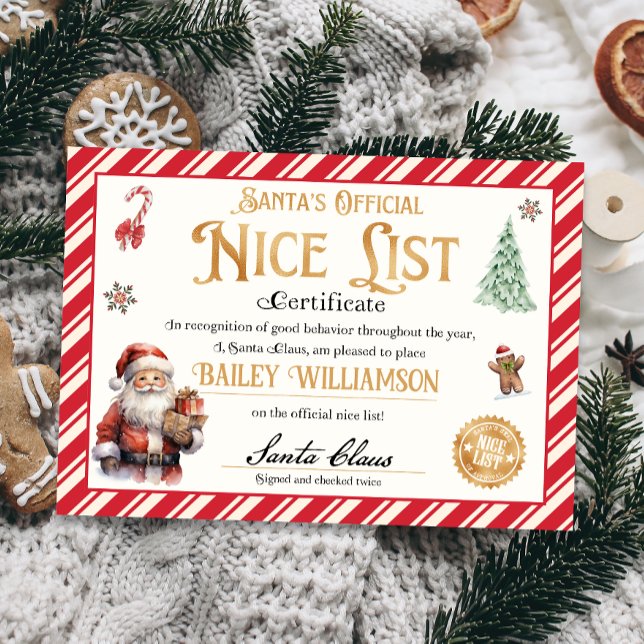 Nice Certificate from Santa Approved Checked Twice Invitation (nice certificate official nice list Santa Claus instant download printable)