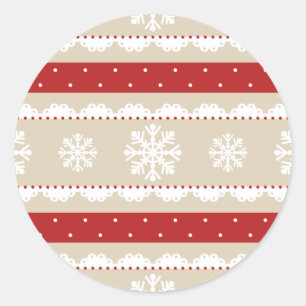 Nice Christmas Beige Red White Snowflakes Pattern Classic Round Sticker