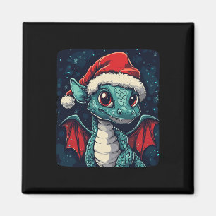 Nice Christmas Wishes From A Cute Festive Dragon Magnet