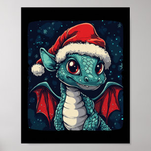 Nice Christmas Wishes From A Cute Festive Dragon Poster