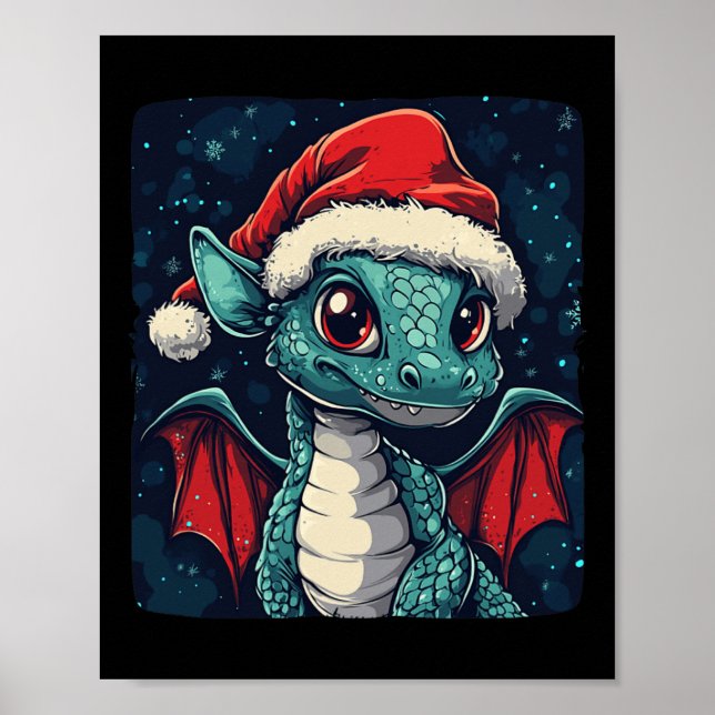 Nice Christmas Wishes From A Cute Festive Dragon  Poster (Front)