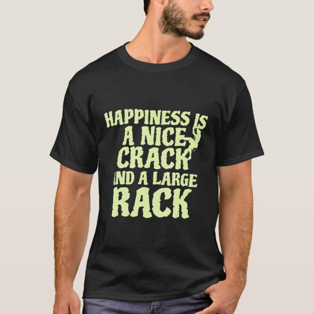 Nice Crack Large Rack Rock Climbing Rock Climber T-Shirt (Front)