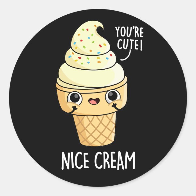 Nice Cream Funny Ice Cream Pun Dark BG Classic Round Sticker (Front)