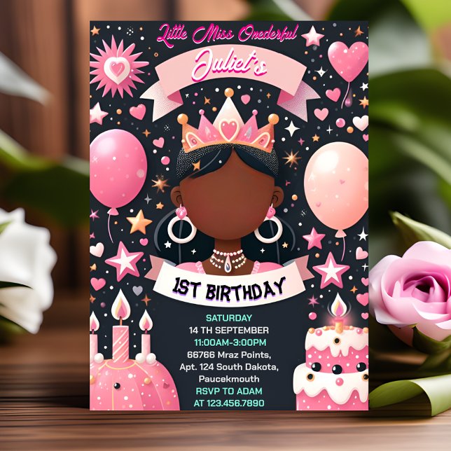 Nice Cute Queen Little Miss Onederful 1st Birthday Invitation (Creator Uploaded)