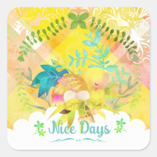 "Nice Days" Sleeping Dove Plaid Square Sticker