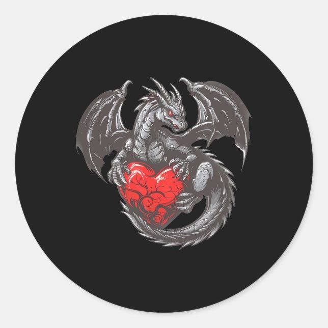 Nice Dragon With Big Red Heart Outfit  Classic Round Sticker (Front)