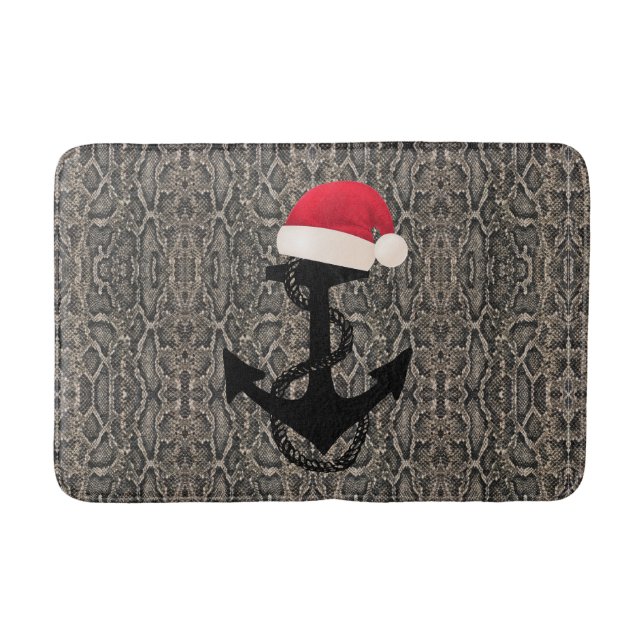 nice elegant nautical ANCHOR with SANTA HAT | Bath Mat (Front)