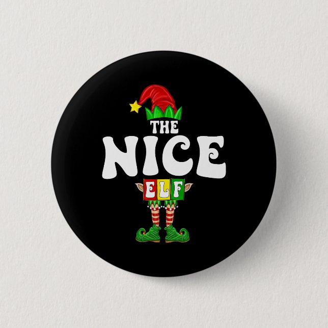 Nice Elf Family Christmas Matching Pyjamas Elf Squ 6 Cm Round Badge (Front)