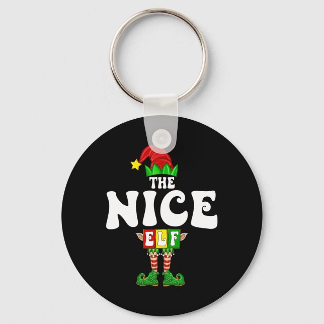 Nice Elf Family Christmas Matching Pyjamas Elf Squ Key Ring (Front)
