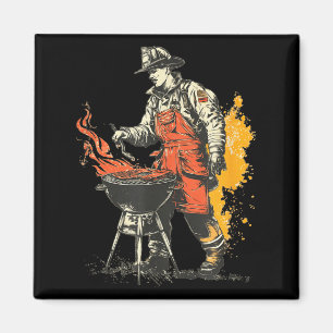 Nice firefighter with bbq grill for beef and spicy magnet