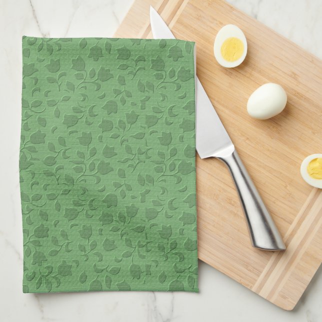 Nice Floral Green Tea Towel (Quarter Fold)