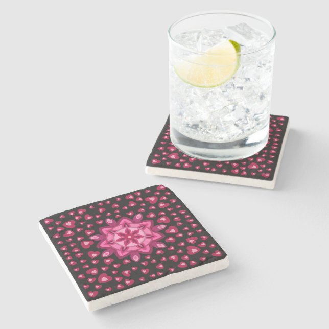 NICE FLOWER HEARTS LOVE VALENTINE, BIRTHDAY, GIFT  STONE COASTER (Side)
