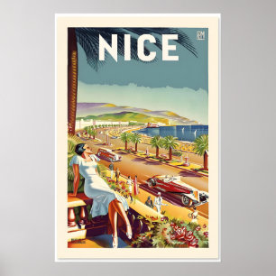Nice France930s Vintage Style French Riviera Beach Poster