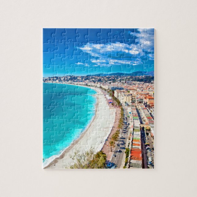 Nice, France Coastline Watercolor Jigsaw Puzzle (Vertical)