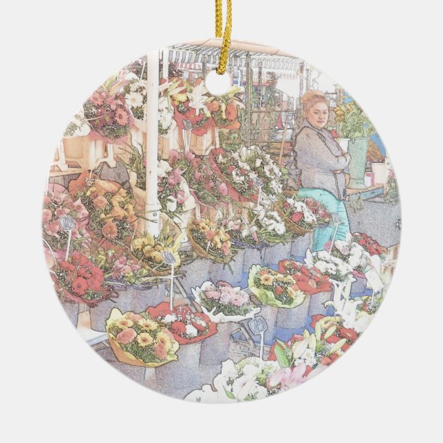 Nice France Farmers Market Ceramic Tree Decoration (Front)