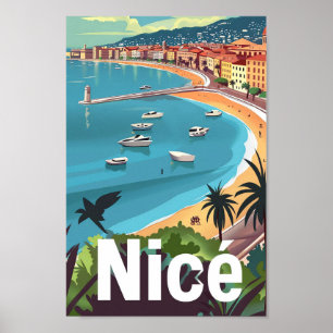 Nice France Vintage Retro Travel Illustration Poster
