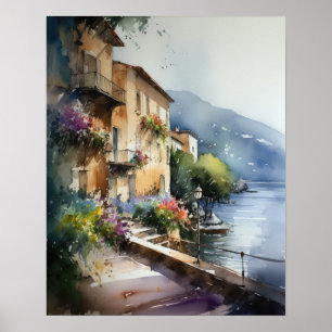 Nice France Watercolor Landscape Art Print Poster