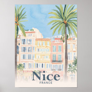 Nice France Watercolor Painting Travel Poster