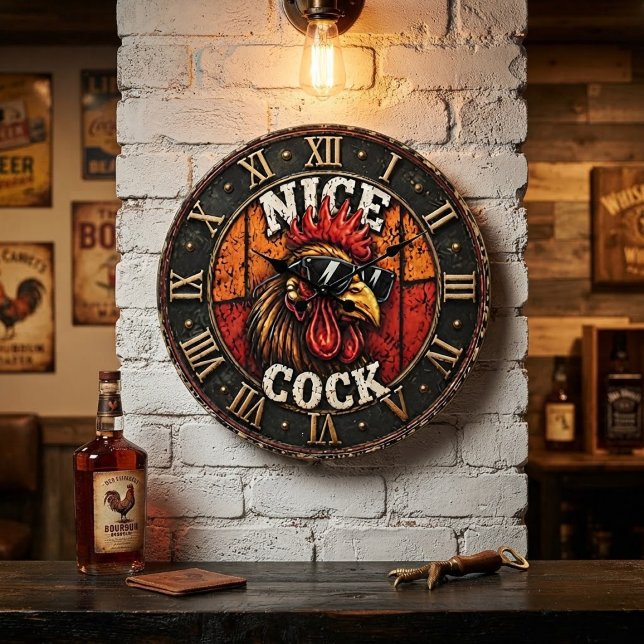 Nice Funny Rooster Cool Chicken with Sunglasses Large Clock (Creator Uploaded)