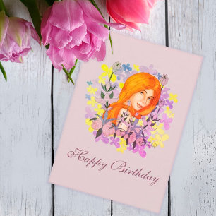 Nice girl in the garden. Happy Birthday Holiday Card