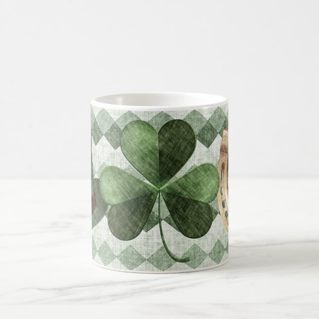 Nice Green Lucky Symbols Charcoal Drawing Coffee Mug (Center)