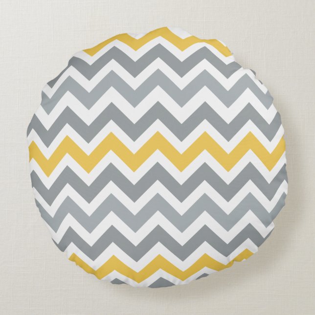 Nice grey and yellow zigzag pattern round pillow (Back)
