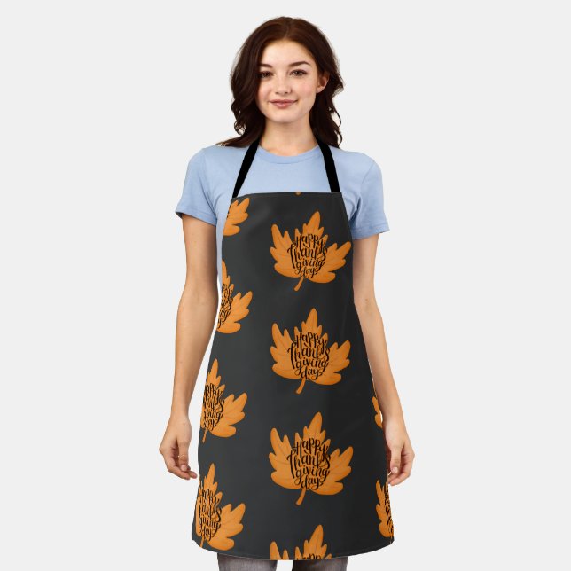 Nice Happy Thanksgiving Typography on Fall Leaf  Apron (Worn)