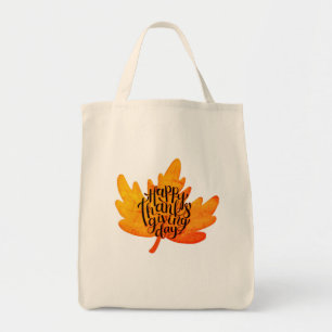 Nice Happy Thanksgiving Typography on Leaf Fall Tote Bag