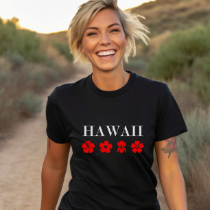 Nice Hawaii Red Flower Icons Dark Colour T-Shirt