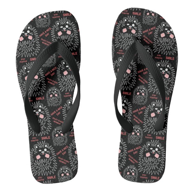 Nice Hedgehog. Cool Image And Text Pattern Thongs (Footbed)