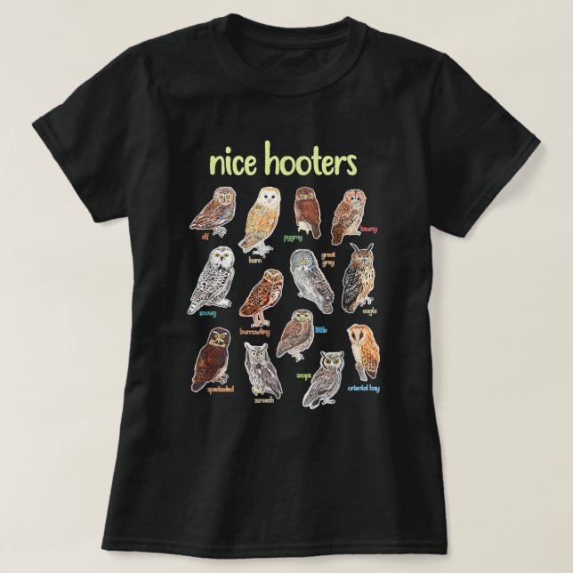 Nice Hooters Owl Bird Pun Funny Adult Joke Birdwat T-Shirt (Design Front)