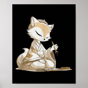 Nice Japan Kitsune Costume For Calligraphy Lovers  Poster