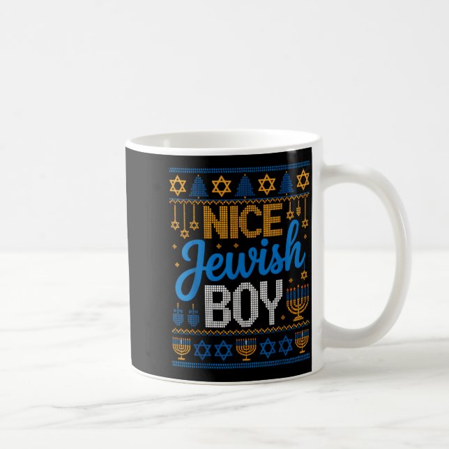 Nice Jewish Boy Hanukkah Menorah Dreidel Ugly Swea Coffee Mug (Right)