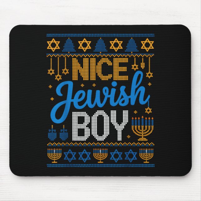 Nice Jewish Boy Hanukkah Menorah Dreidel Ugly Swea Mouse Pad (Front)