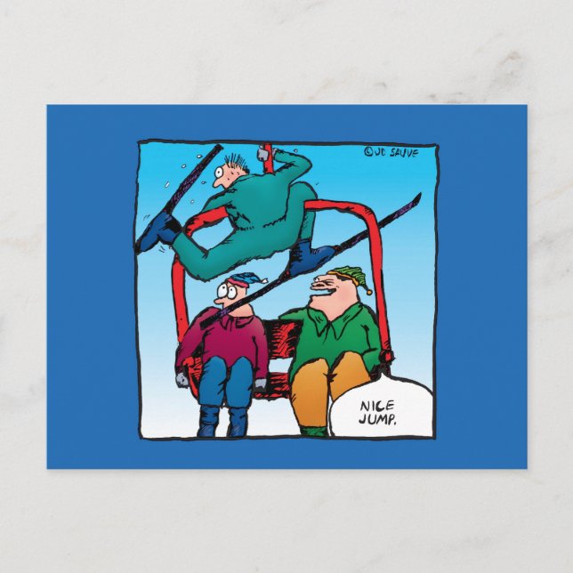 Nice Jump Cartoon Skiers Postcard (Front)