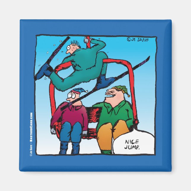Nice Jump Funny Skiers Cartoon Magnet (Front)